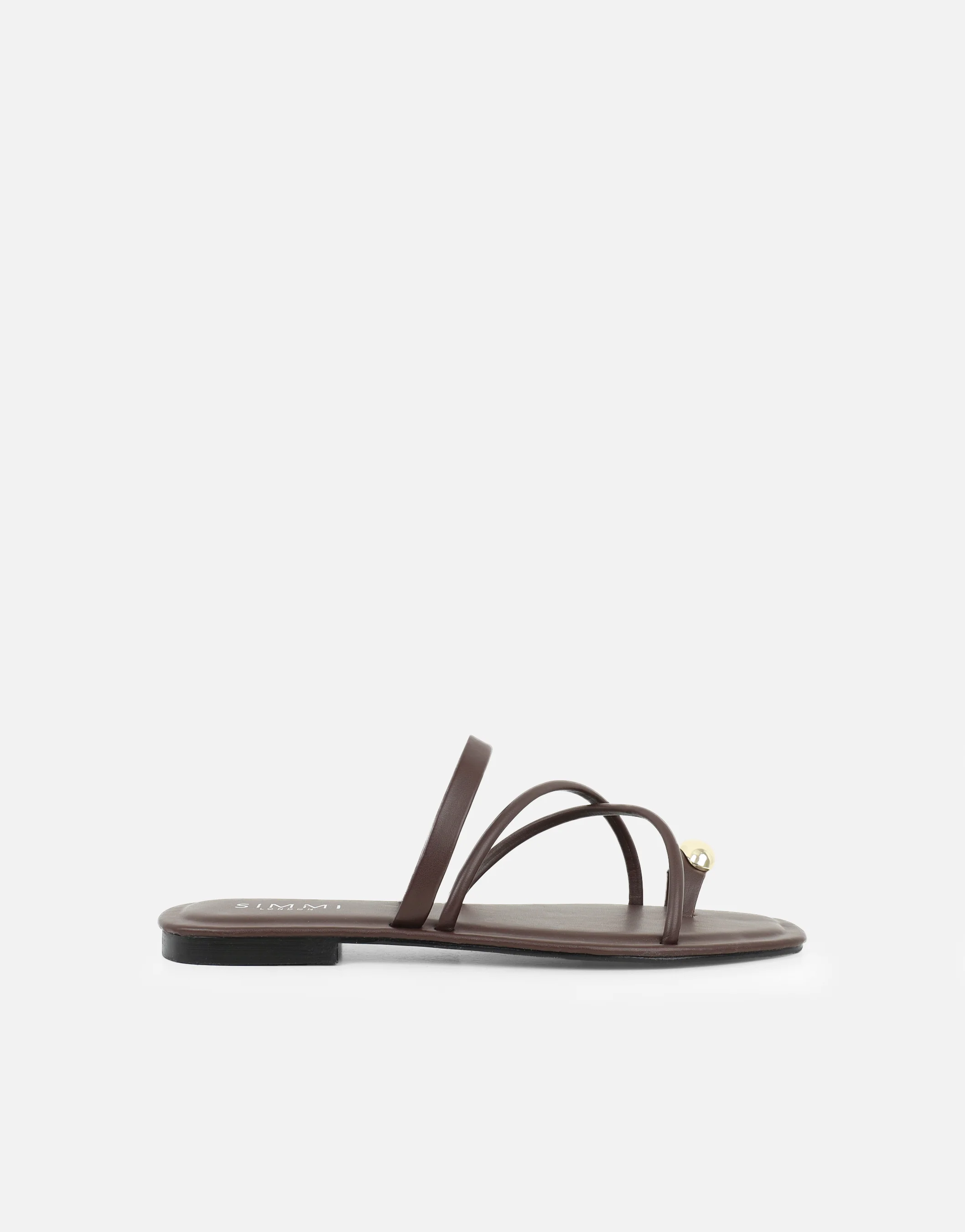 Zina Brown Gold Toe Detail Flat Sandals - Image 2