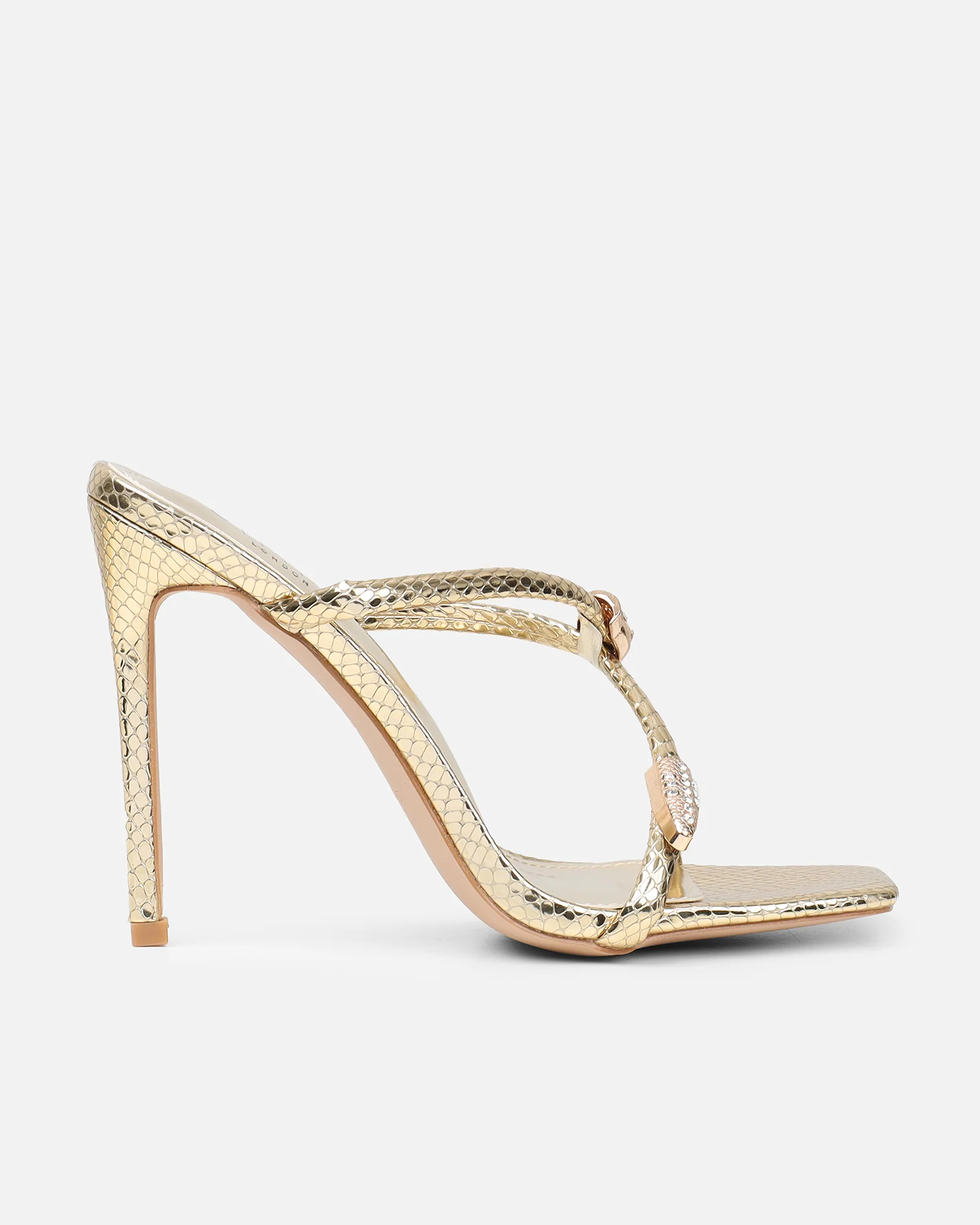 Zuleta Gold Snake Effect Stiletto Heeled Mules - Image 2